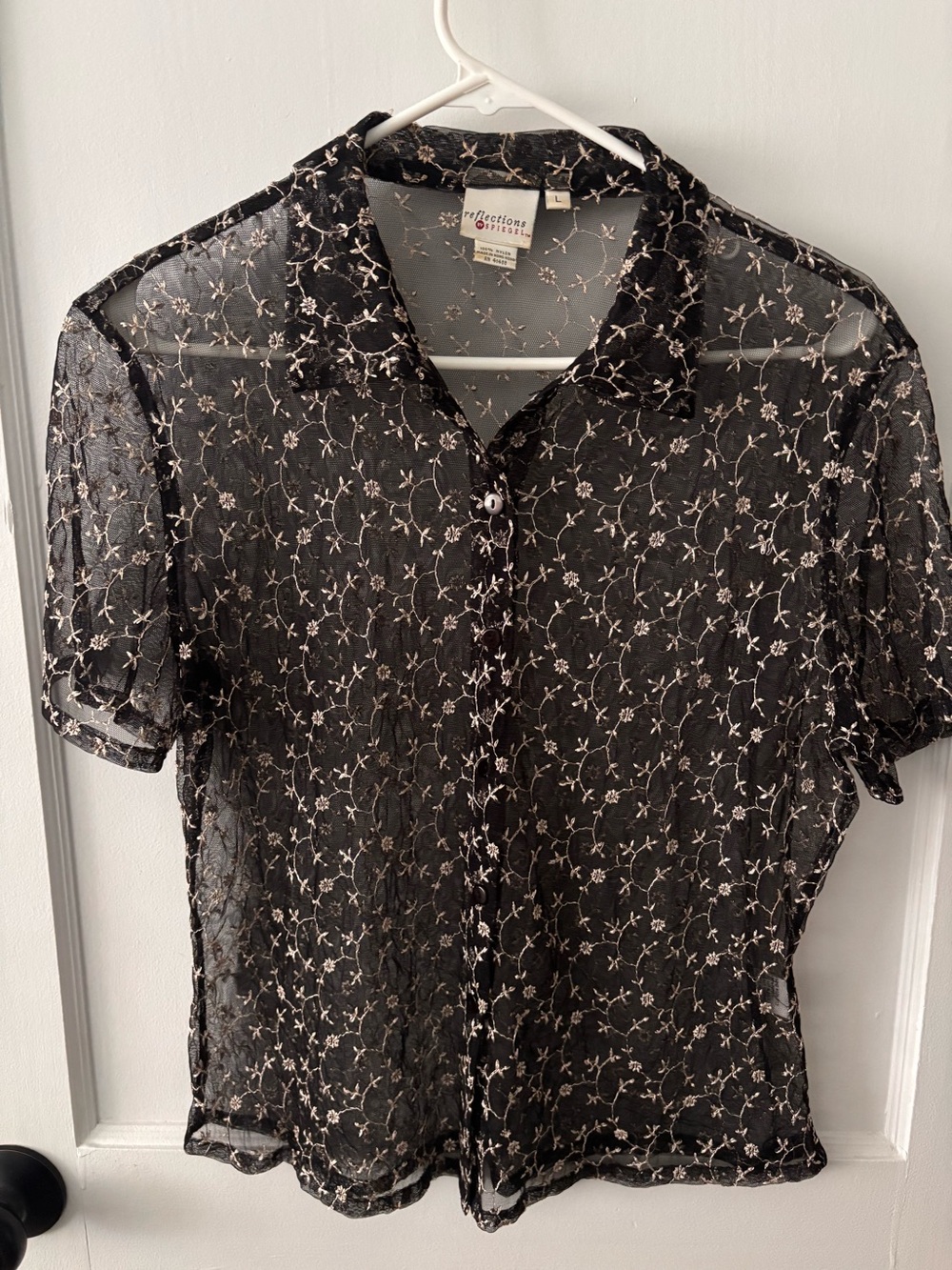 Vintage 90s Floral Chiffon Black Blouse